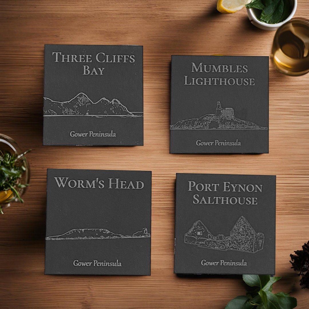 Gower Slate Coaster Set - Welsh Gift Idea