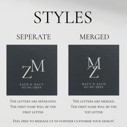 Customisable Initialised Wedding Slate Coasters, Engraved with Names, Initials, and Date