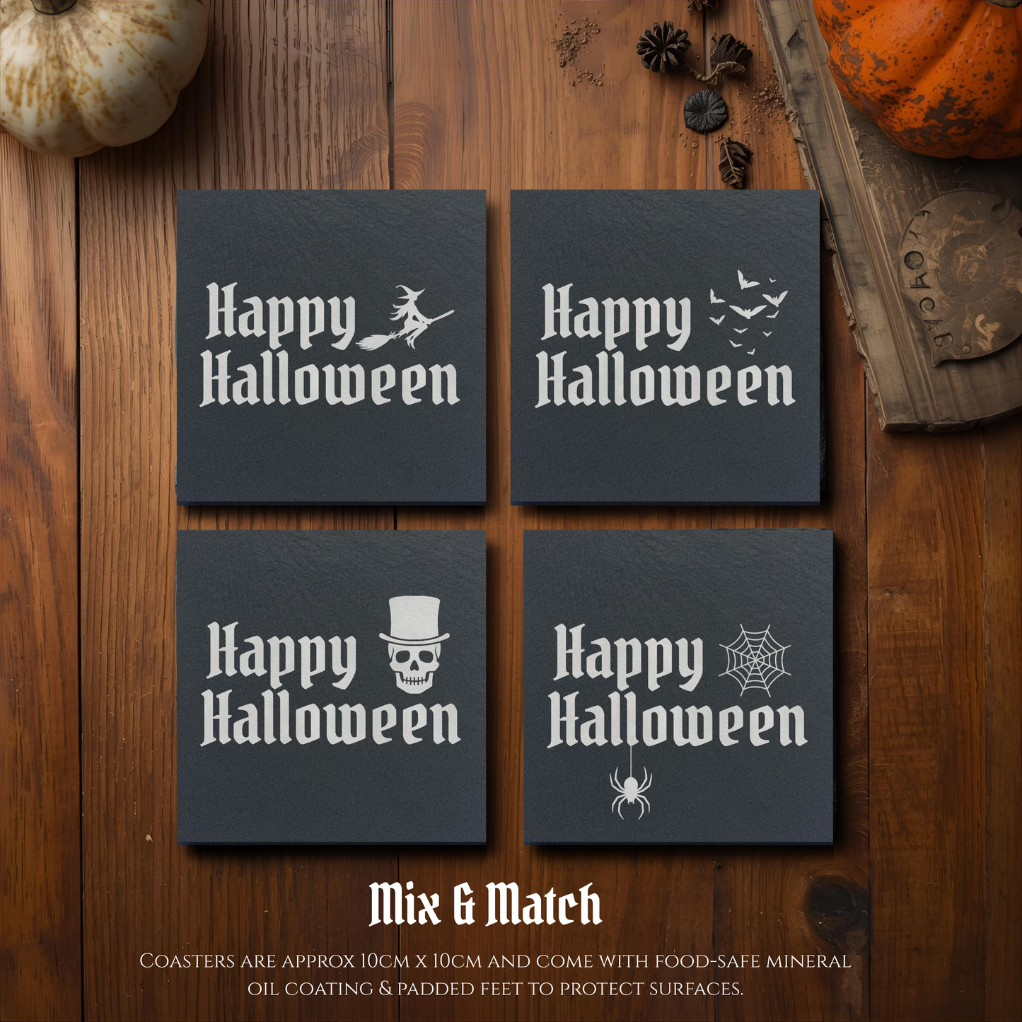 Halloween Slate Coaster Set – Mix and Match