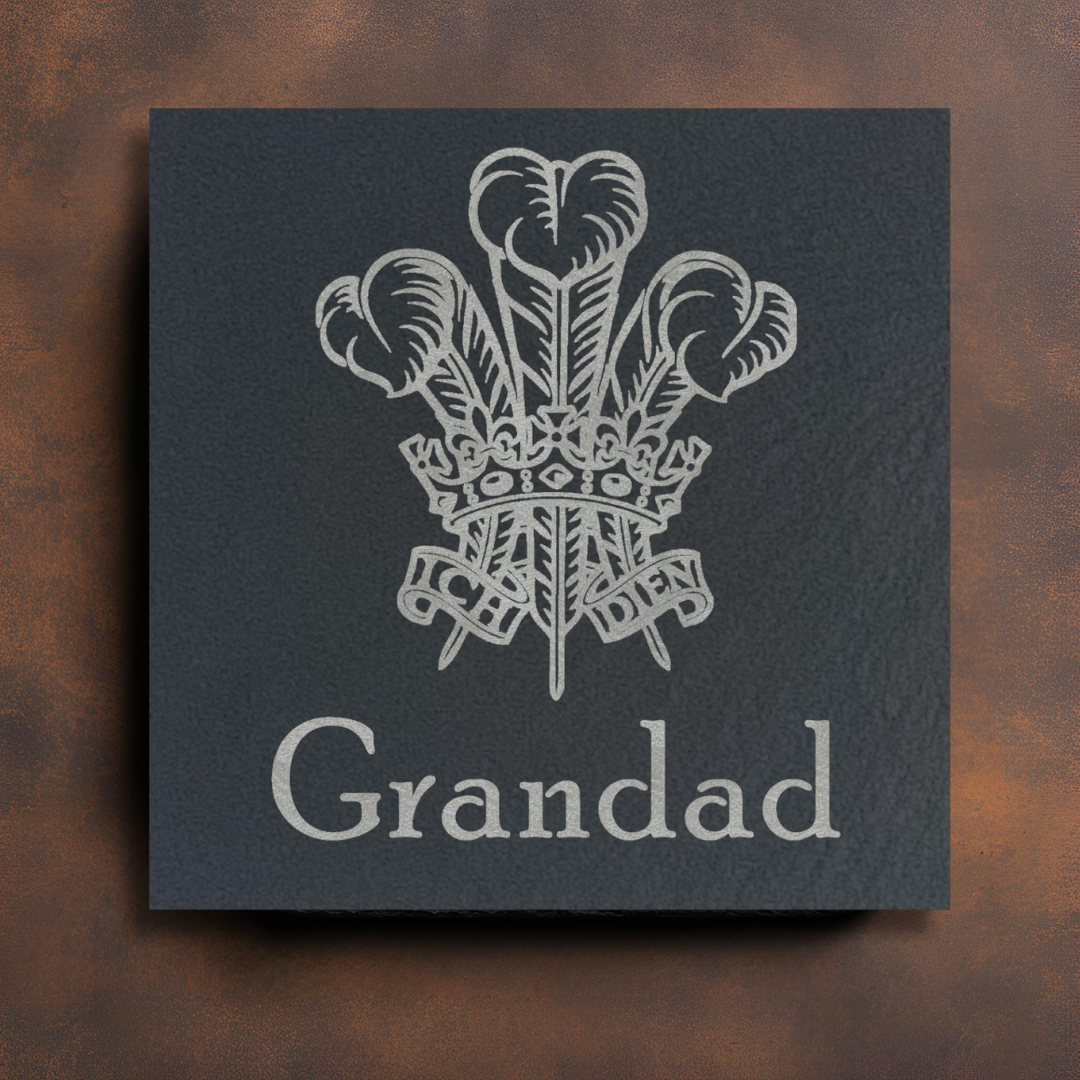 Customisable Welsh Dragon and Welsh Feathers Slate Coaster