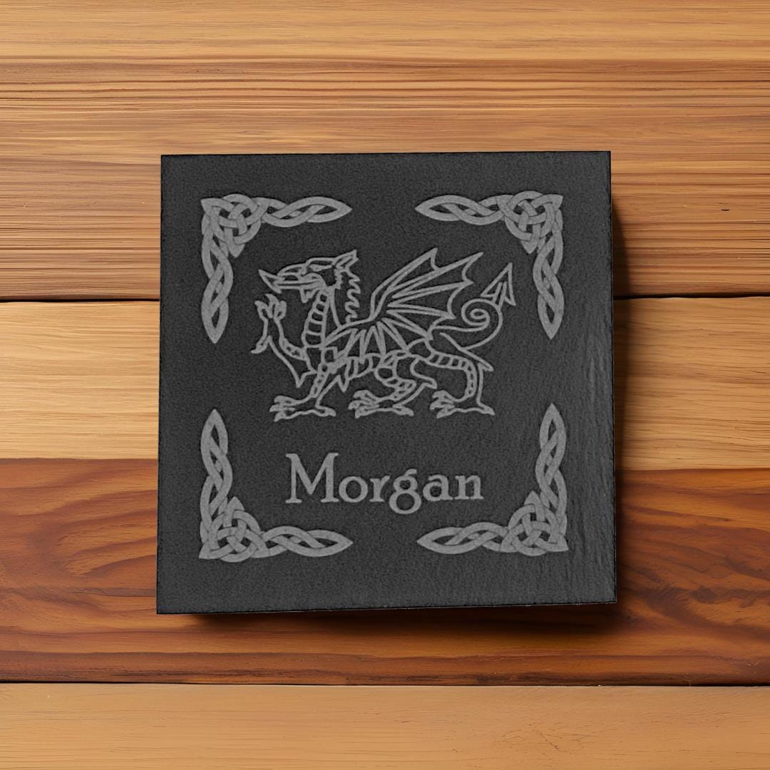 Personalised Welsh Dragon Pattern Slate Coaster