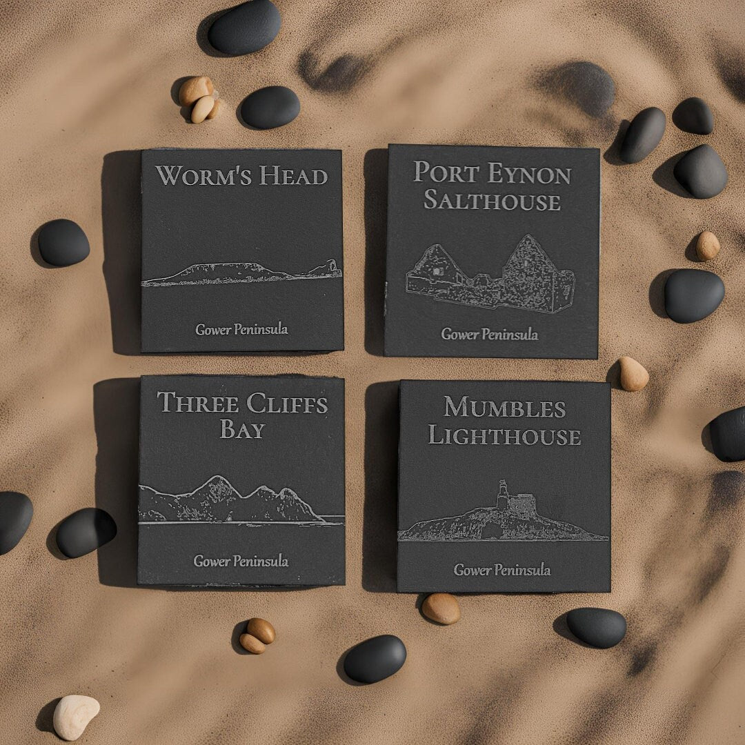 Gower Slate Coaster Set - Welsh Gift Idea