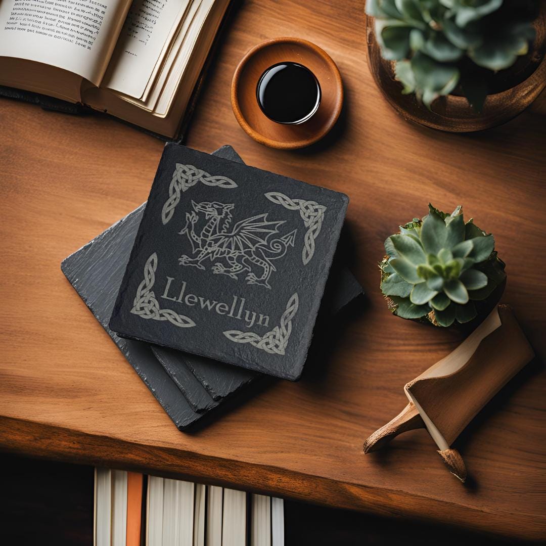 Personalised Welsh Dragon Pattern Slate Coaster