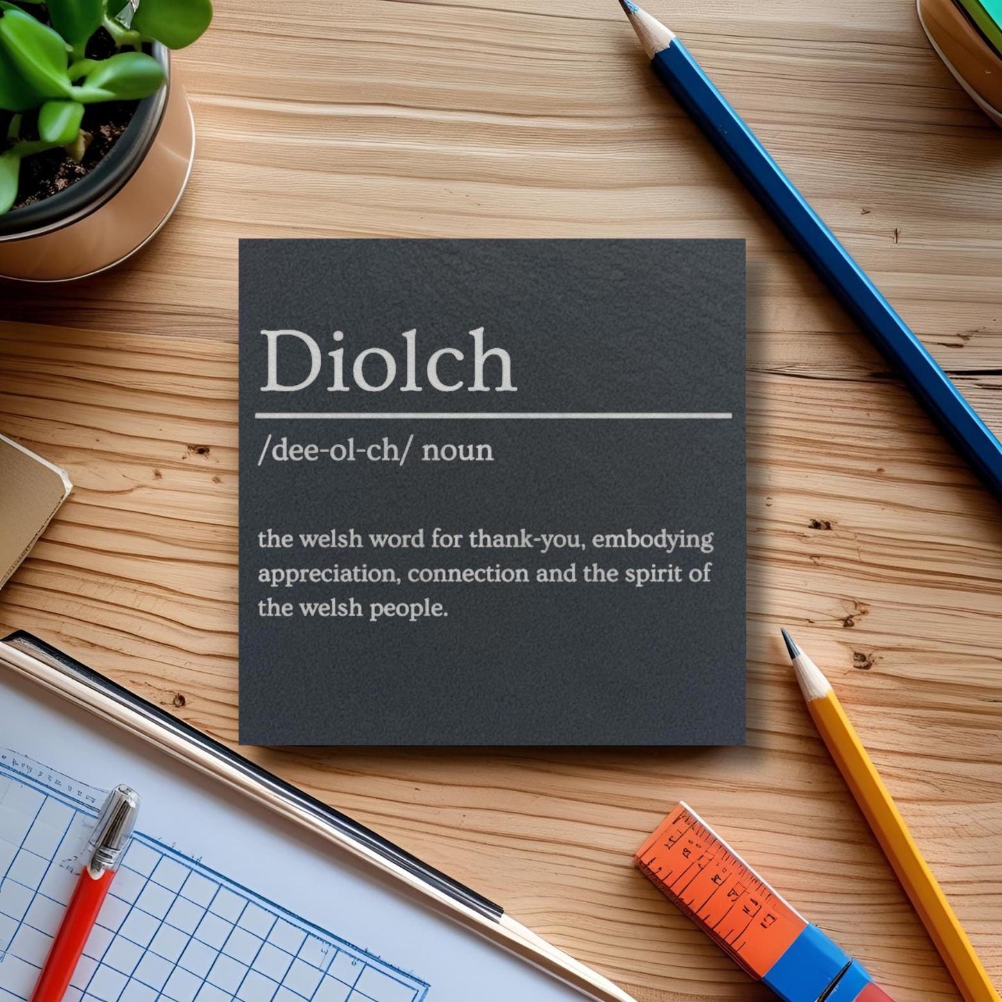 Diolch Welsh Language Slate Coaster