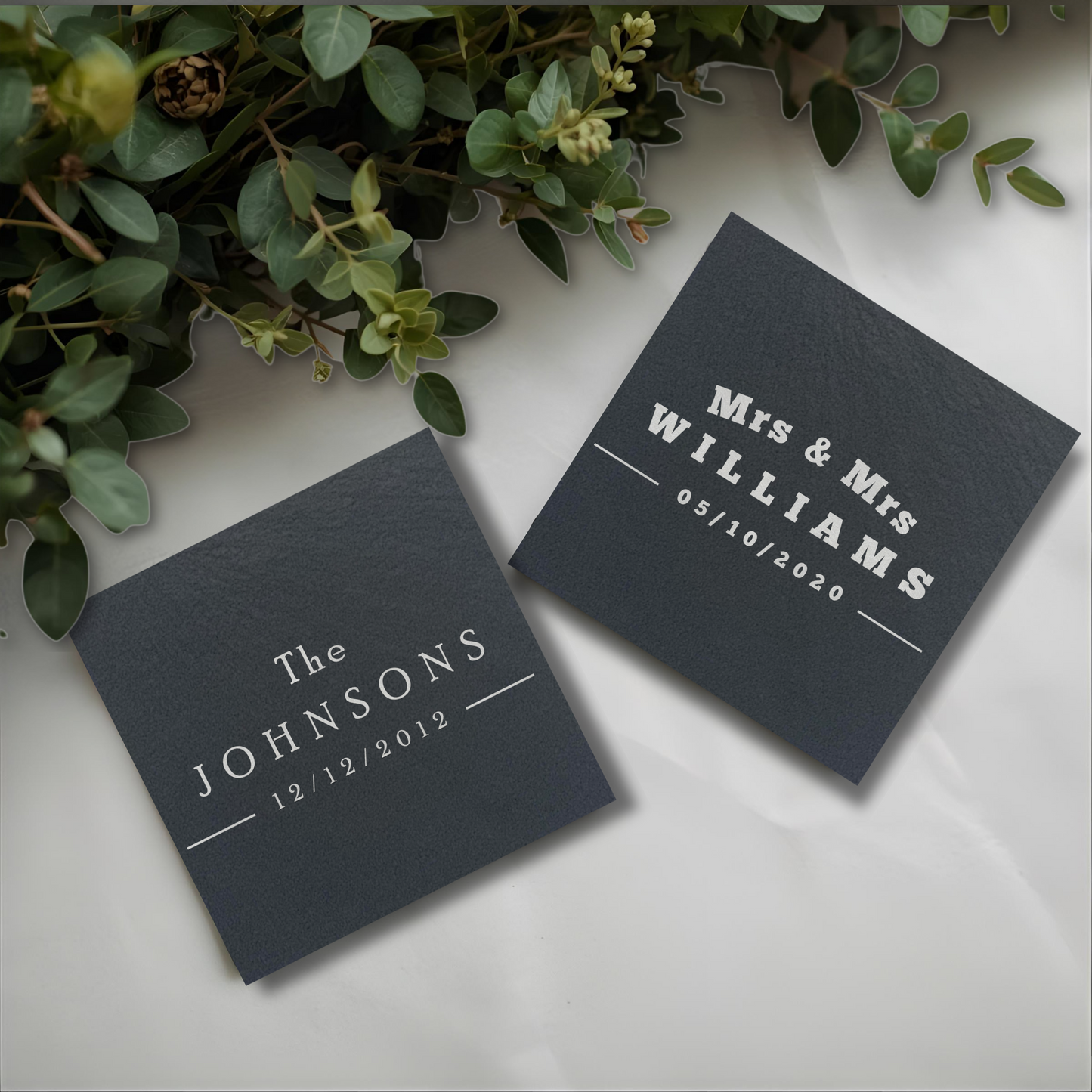 Customisable Wedding Slate Coasters, Engraved with Names, Initials and Date