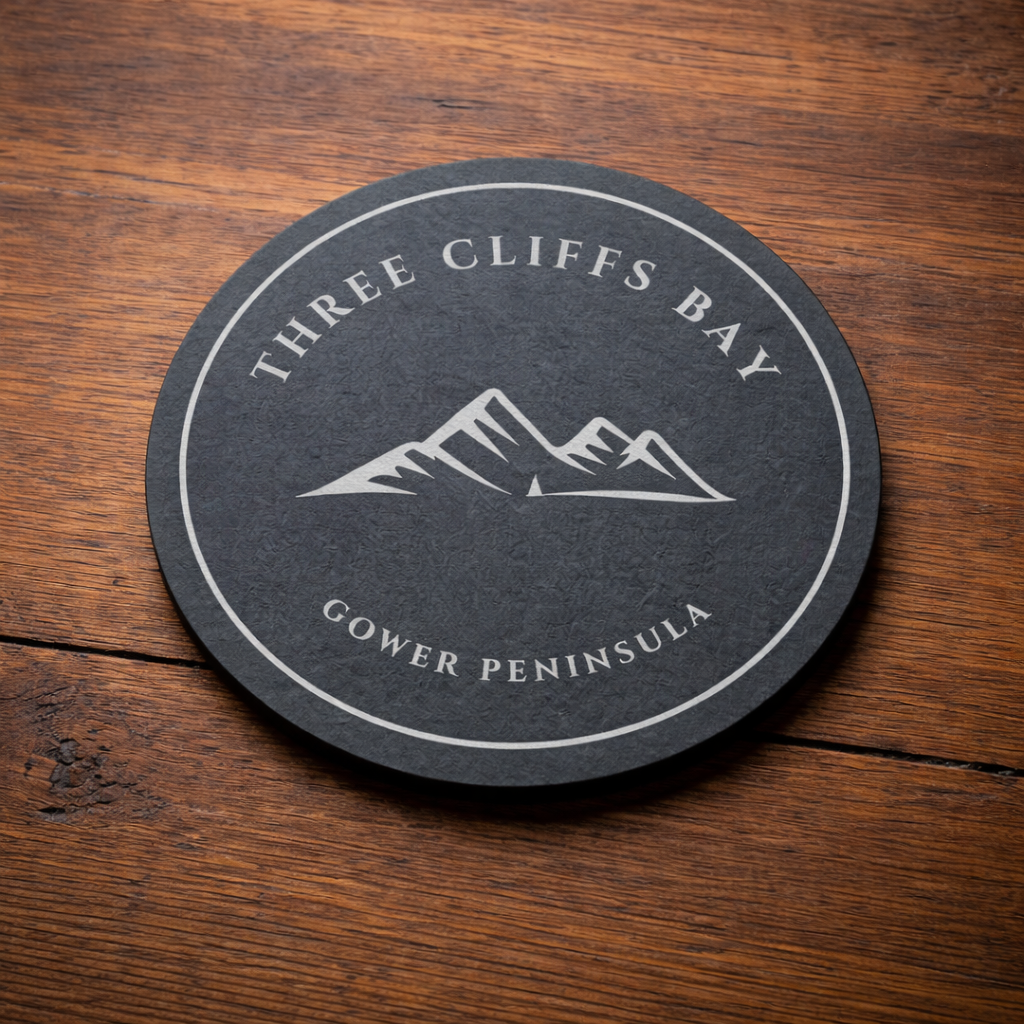 Three Cliffs Bay Engraved Slate Coaster