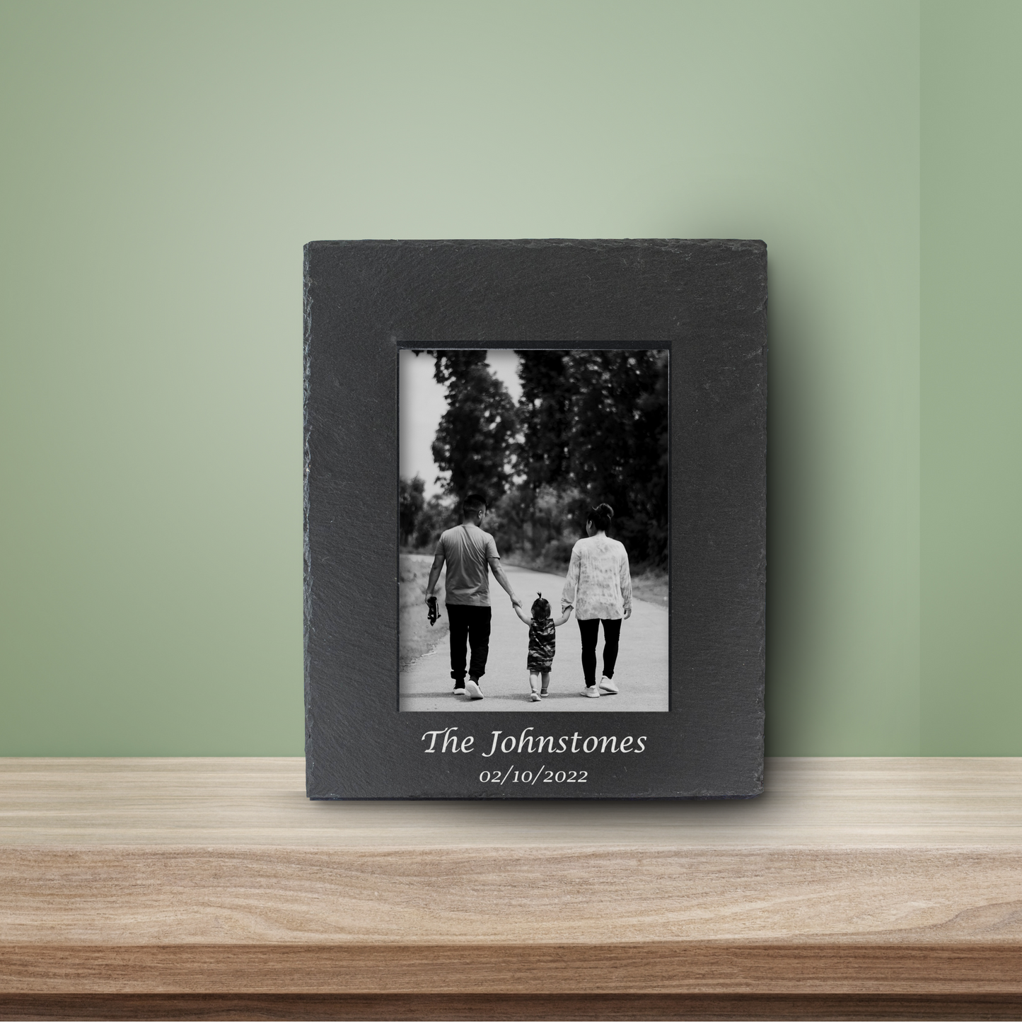 Personalised Slate Photo Frame – Engraved with Couple’s Names & Date