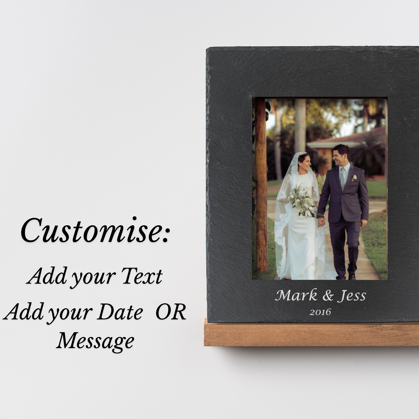 Personalised Slate Photo Frame – Engraved with Couple’s Names & Date