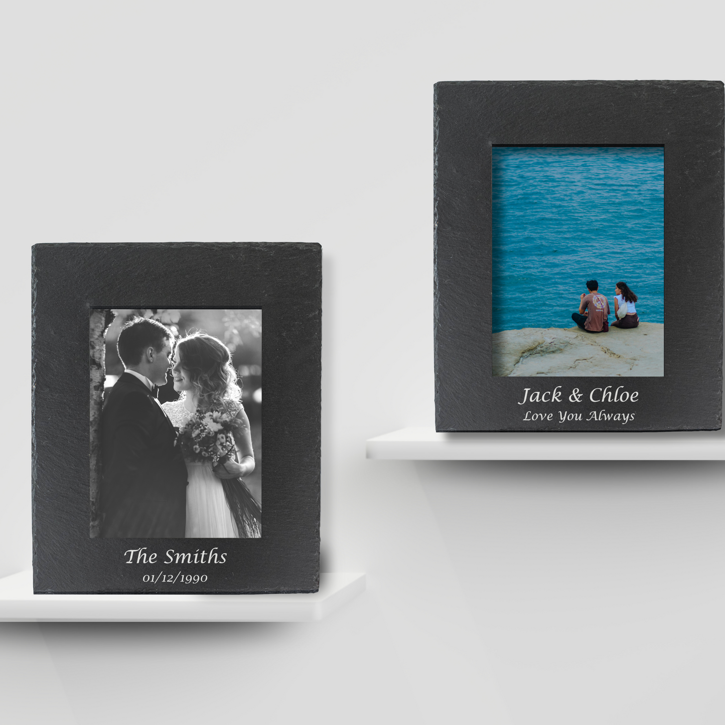 Personalised Slate Photo Frame – Engraved with Couple’s Names & Date