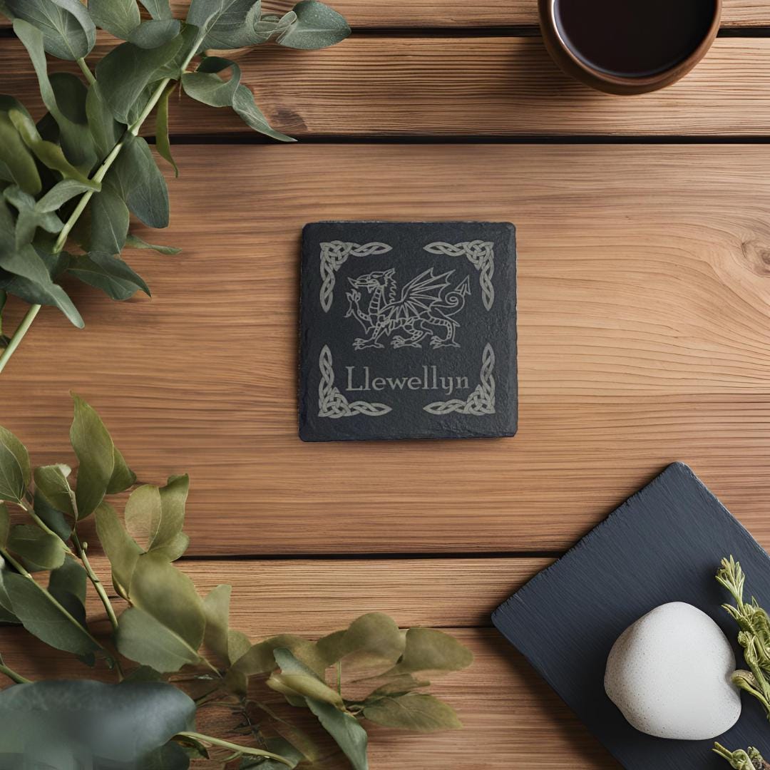 Personalised Welsh Dragon Pattern Slate Coaster