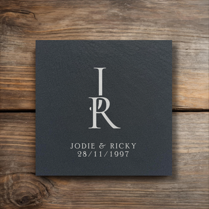 Customisable Initialised Wedding Slate Coasters, Engraved with Names, Initials, and Date