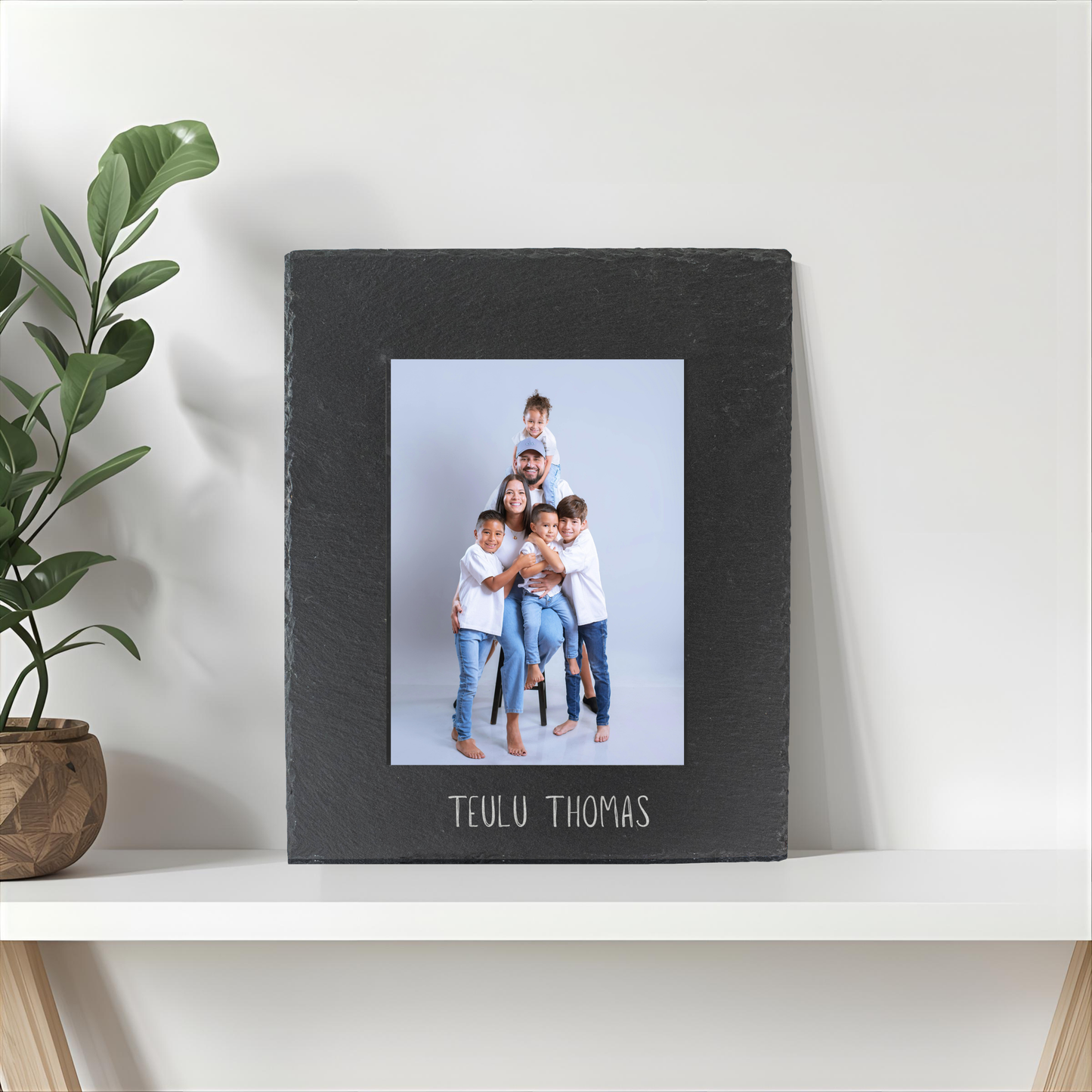 Teulu Welsh Family Customisable Slate Photo Frame