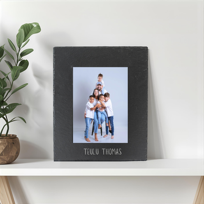 Teulu Welsh Family Customisable Slate Photo Frame