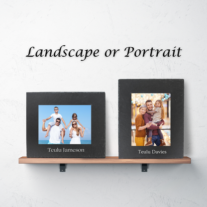 Teulu Welsh Family Customisable Slate Photo Frame