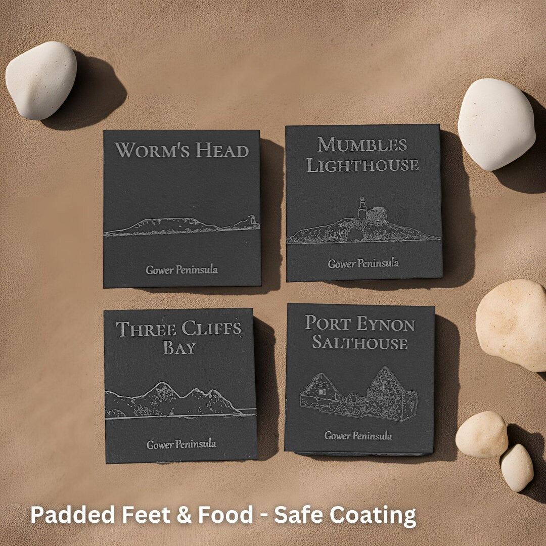 Gower Slate Coaster Set - Welsh Gift Idea
