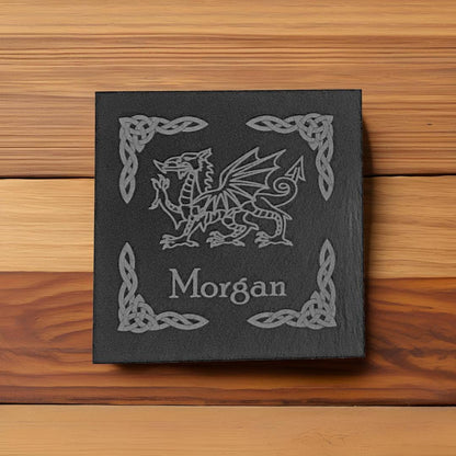Personalised Welsh Dragon Pattern Slate Coaster
