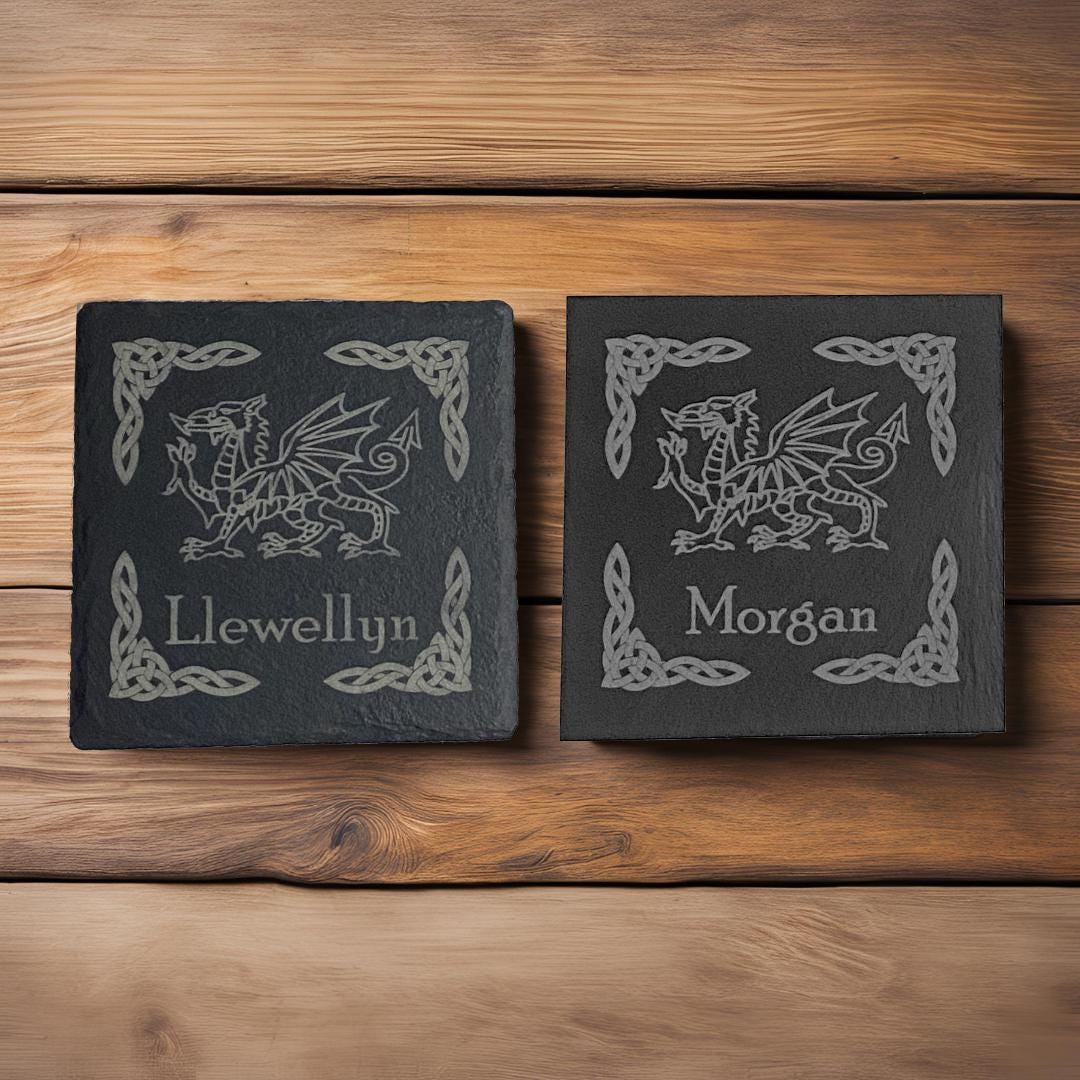 Personalised Welsh Dragon Pattern Slate Coaster