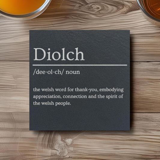 Diolch Welsh Language Slate Coaster