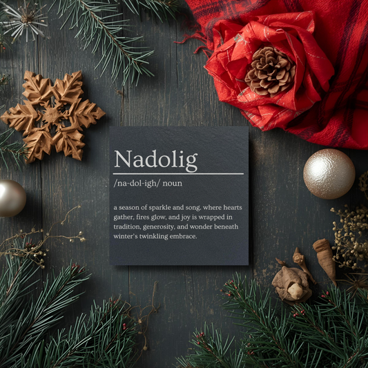 Nadolig Welsh Christmas Slate Coaster