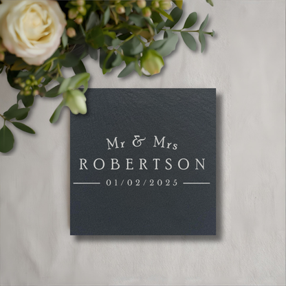 Customisable Wedding Slate Coasters, Engraved with Names, Initials and Date