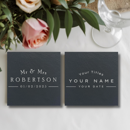 Customisable Wedding Slate Coasters, Engraved with Names, Initials and Date