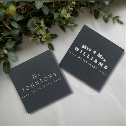 Customisable Wedding Slate Coasters, Engraved with Names, Initials and Date