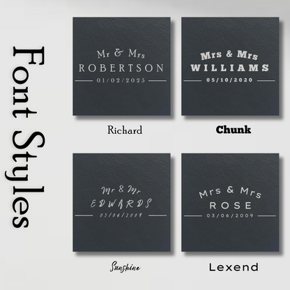 Customisable Wedding Slate Coasters, Engraved with Names, Initials and Date