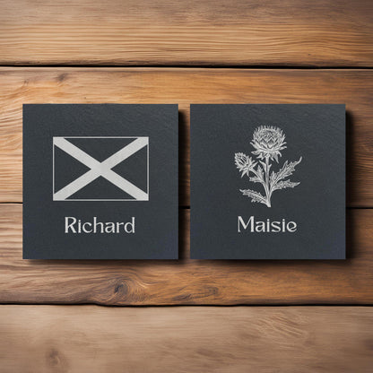 Scottish Flag or Thistle Customisable Slate Coaster