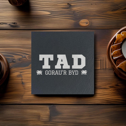 World's Best Dad Welsh Coaster - Tad Gorau'r Byd
