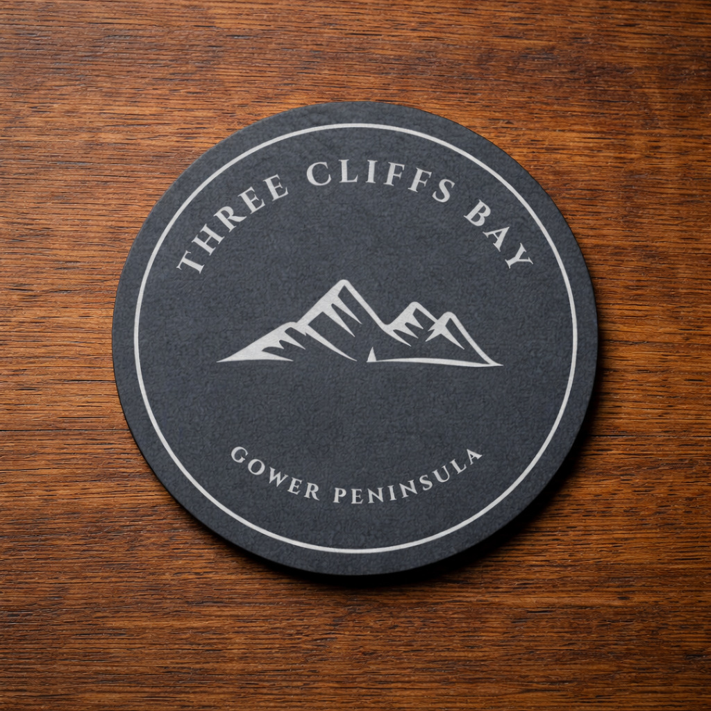 Three Cliffs Bay Engraved Slate Coaster