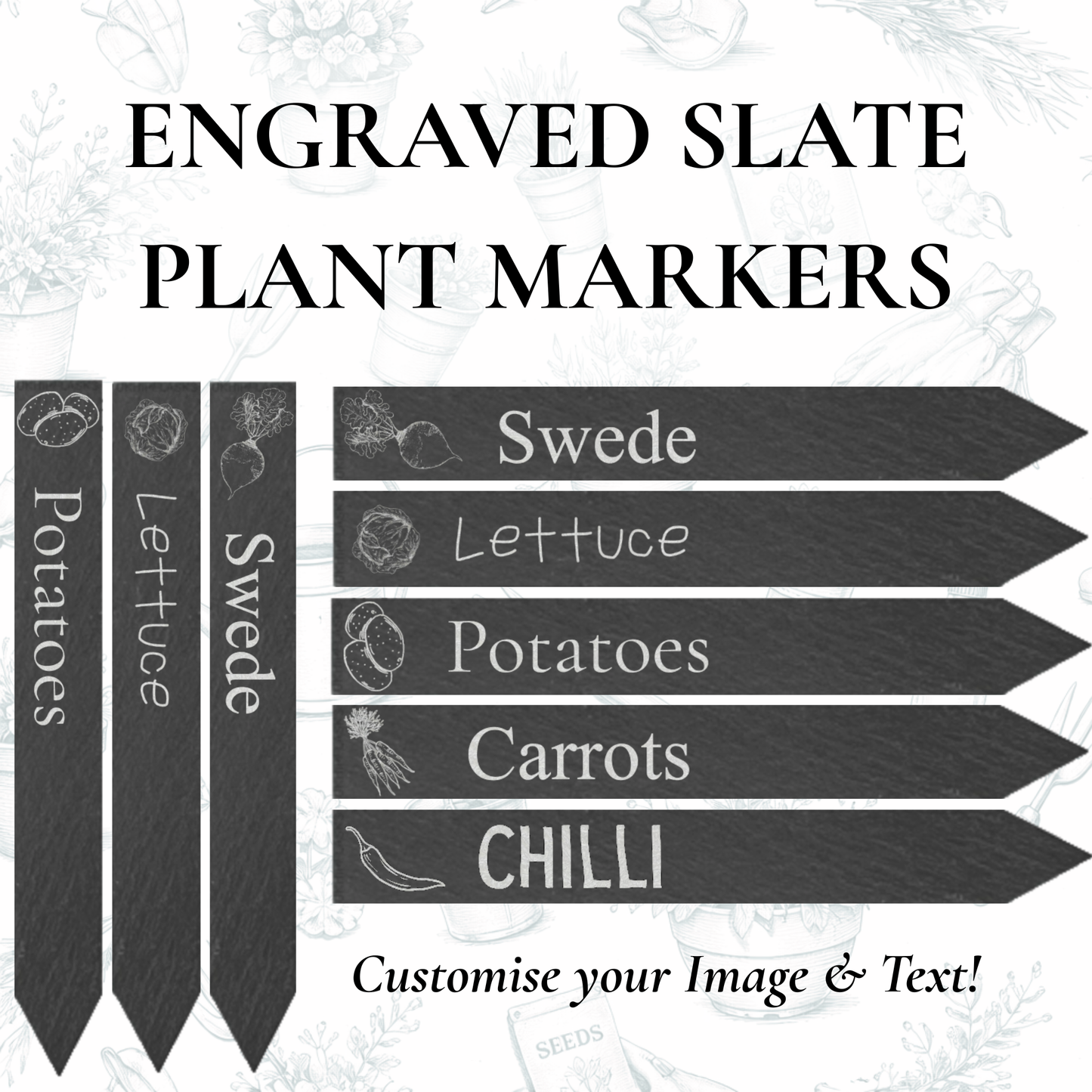 Engraved Slate Plant Marker - Name & Image