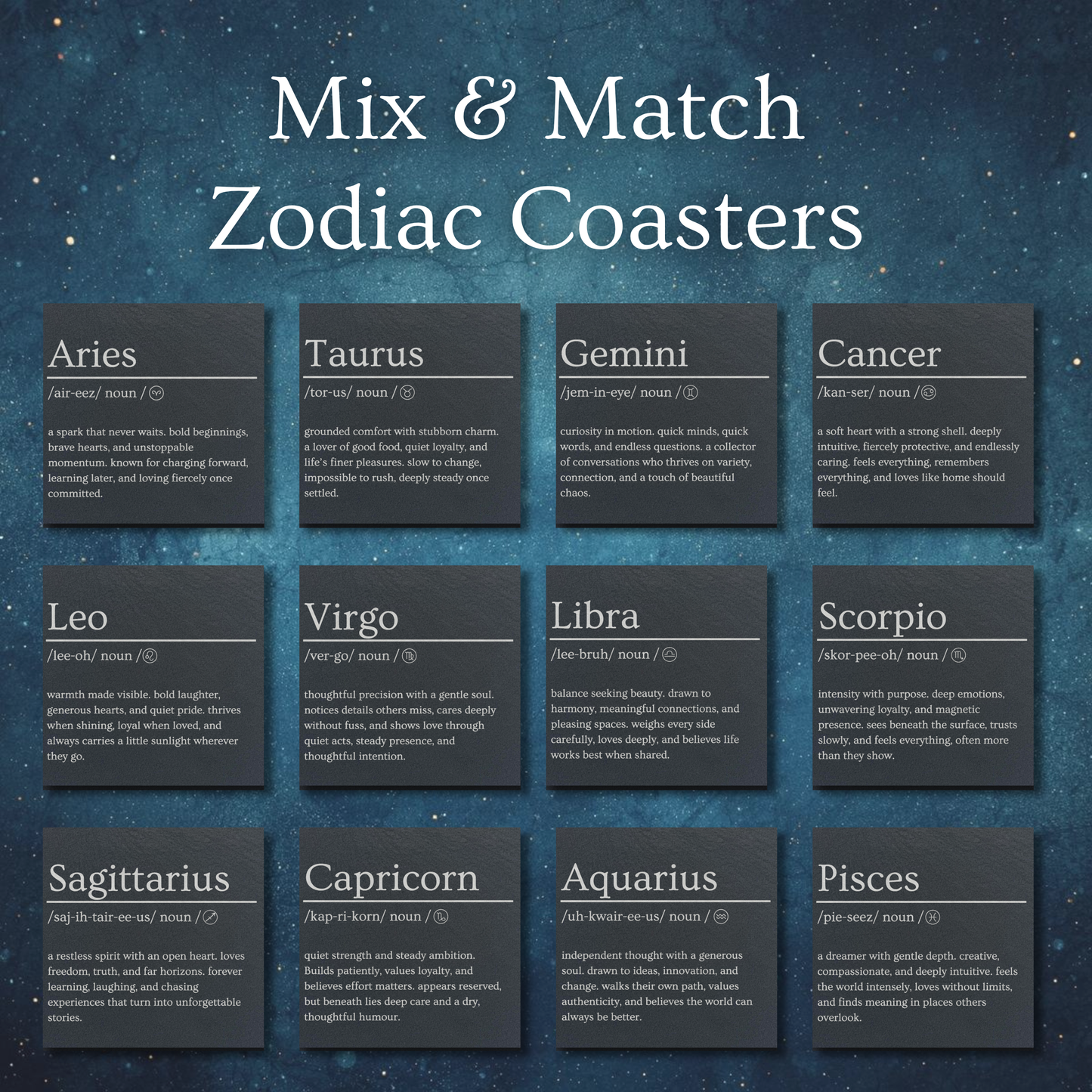 Zodiac Dictionary Style Slate Coasters