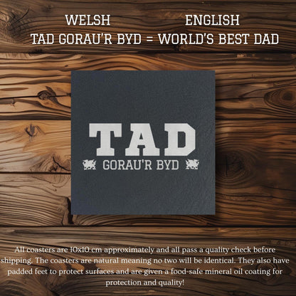 World's Best Dad Welsh Coaster - Tad Gorau'r Byd