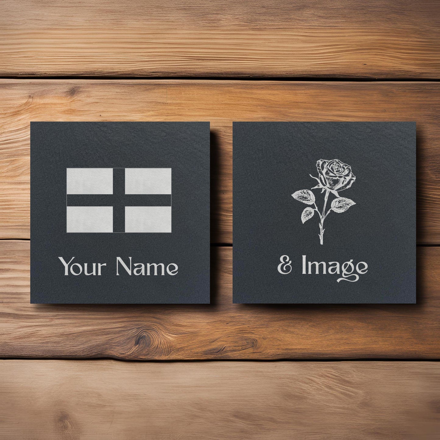 English Flag and Rose Slate Coasters